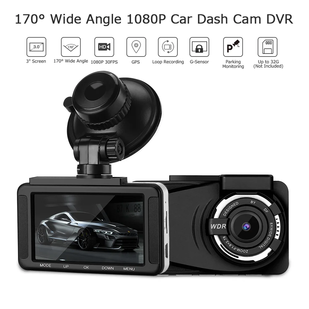 " 1080 P Dashcam 30FPS gps Dash камера 170 ° широкоугольный видеорегистратор циклическая запись мониторинг парковки g-сенсор Автомобильный регистратор вождения