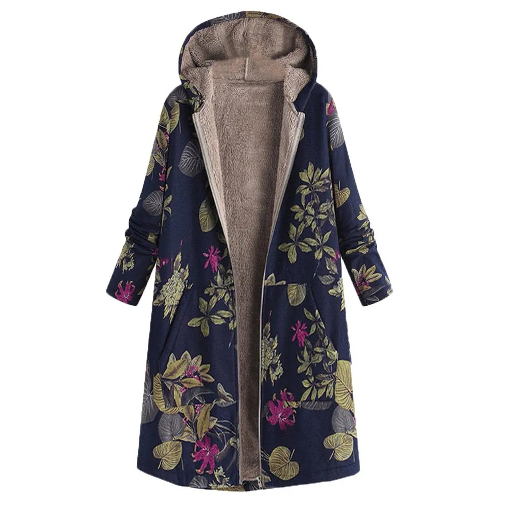 DaySeventh Women Winter Warm Outwear Button Floral Print Pocket Vintage Oversize Coat DaySeventh Women Winter Warm Outwear Button Floral Print Pocket Vintage Oversize Coat