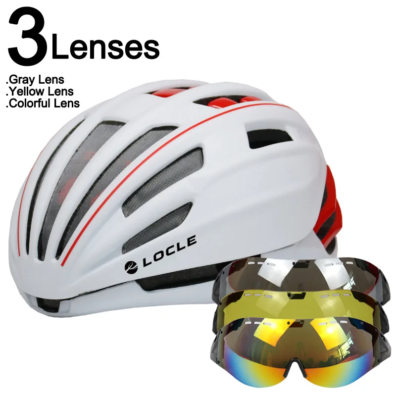 White Red 3 Lenses LOCLE Goggles велосипедный шлем двухслойный дорожный горный велосипедный шлем с линзой ультралегкий Casco Ciclismo велосипедный шлем 55-61 см - Цвет: White Red 3 Lenses