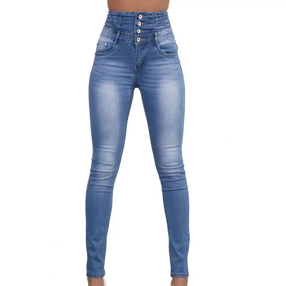 Women Jeans High Waist Multi Pockets Sexy Multi Breasted Stretchy Denim Pants Trousers Multi Breasted Stretchy Denim Pants