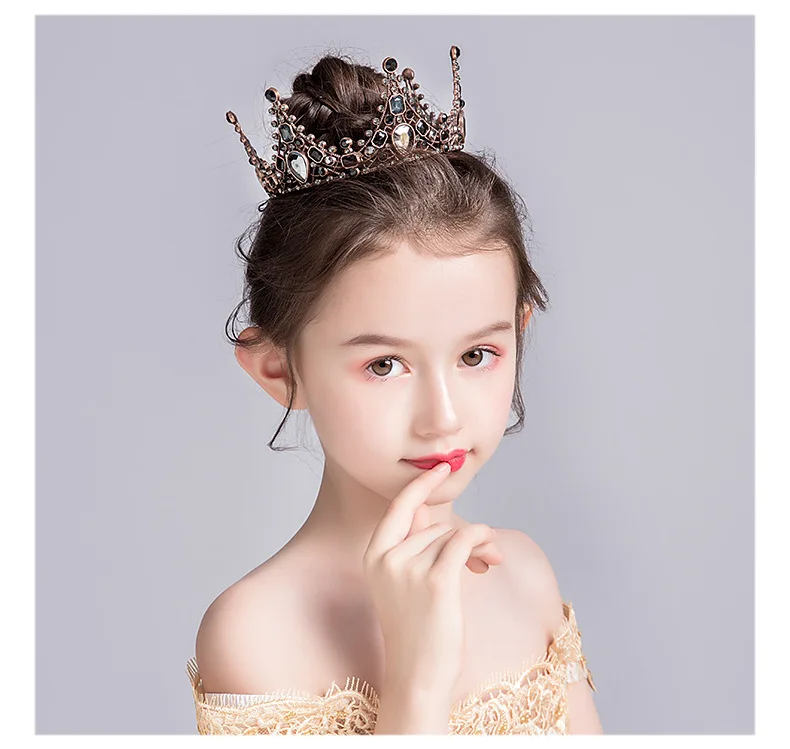 Черный круглая корона для девочек принадлежности для волос для девочки корона принцессы для детей украшение для торта ко дню рождения с короной в Корейском стиле