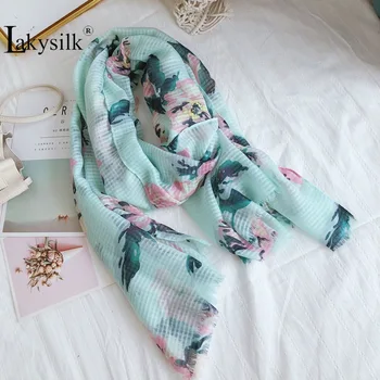 

Elegant Female Wild Scarf Light Green Plant Print Long Thin Shawl Fashion Spring and Summer Travel Beach Vacation Neckerchief