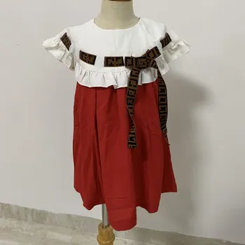 

2020 New Summer Girl Party Dress Red Princess Dress High-grade Children Dresses Letter Dresses With Brown Ribbon for Girl kids
