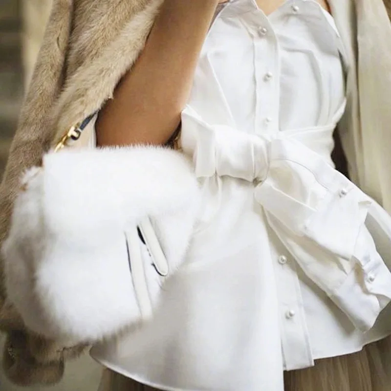 Брендовая белая меховая седельная сумка на плечо женская модная с верхней ручкой