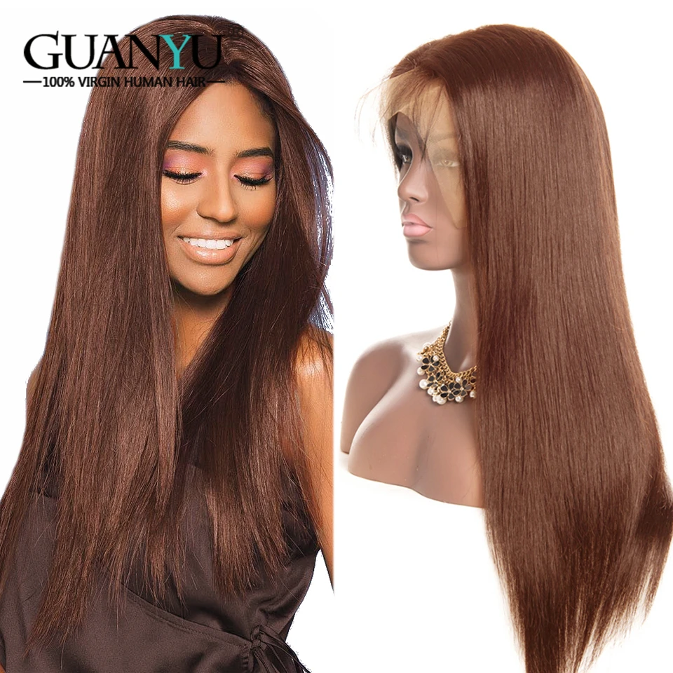 Blonde Lace Front Human Hair Wigs 13*4 Brazilian Remy Straight Ombre Honey Blonde Brown Red Burgundy Colored Wigs 150% Density - Цвет: Brown