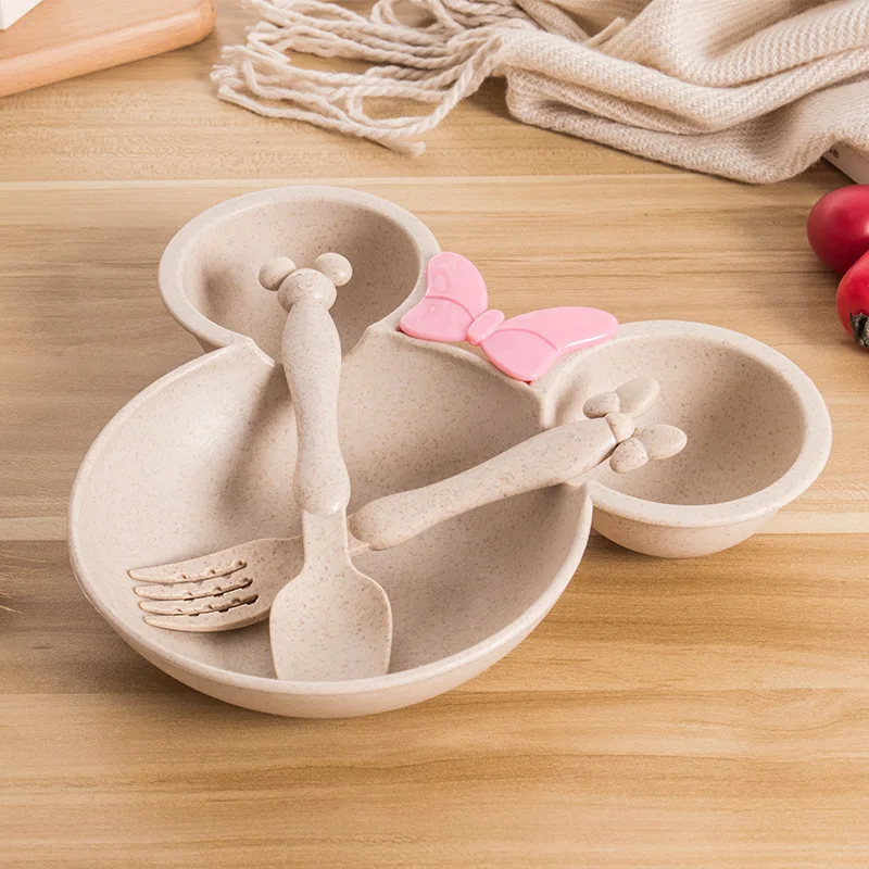Beige Set Натуральный Пшеница соломенная чаша для малышей с героями мультфильмов посуда 3 шт./компл. Дети Ясельного возраста дети ужин кормления Еда пластина для занятий спортом для детей чаша ложка Вилка - Цвет: Beige Set