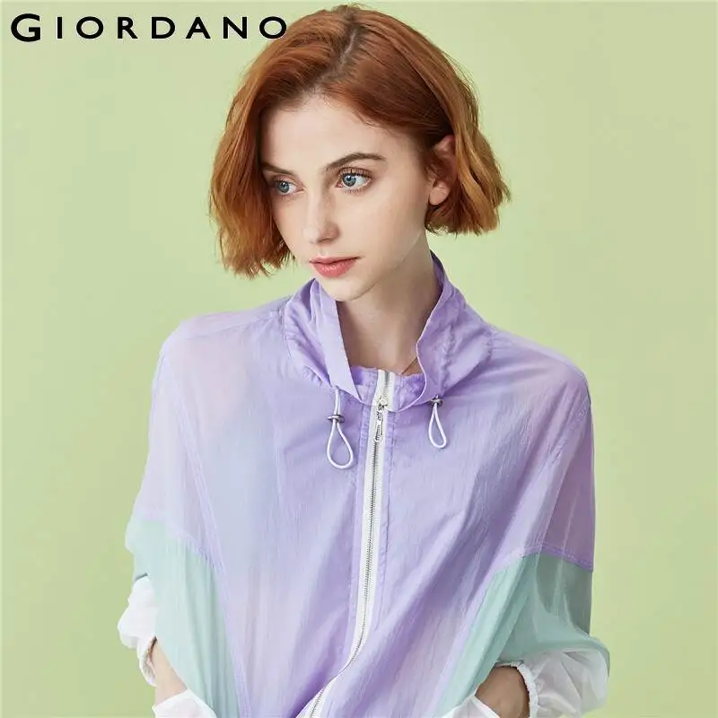 Giordano Женская куртка с воротником стойкой контрастные ветровки легкая