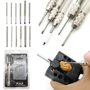 

1/Set handmade core carving olive egg knife micro 1.5-3 oblique mouth to change the head With 10 cutter heads