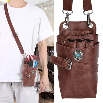 

Barber Scissor Pouch Holster with Belt Hairdressing Waist Holder Case Bag Brown Scissor Comb Cutting Tool Storage Accessory