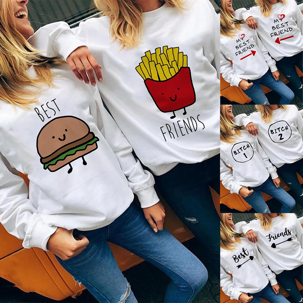 Женские белые свитшоты BFF Best Friends Sister Arrow Одинаковая одежда для пары уличная с