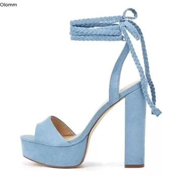 

Olomm 2020 Women Platform Sandals Sexy Square High Heels Sandals Open Toe Pretty Sky-Blue Yellow Shoes Women US Plus Size 5-14