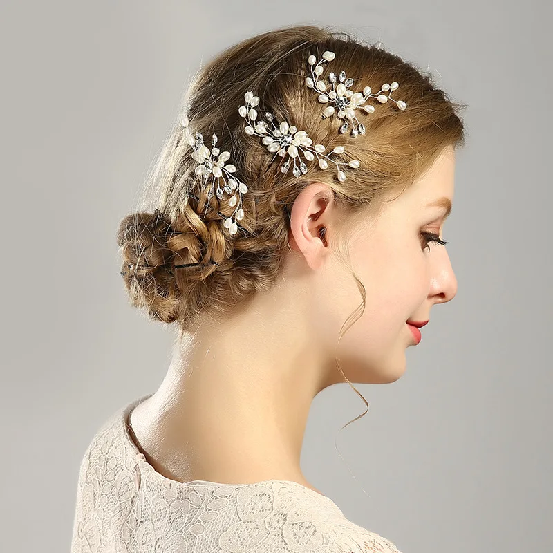 AWAYTR Silver Color Pearl Crystal Wedding Hair Combs Woman Sweet Flower Hairpin Rhinestone Clips Bridal Accessories | Украшения и