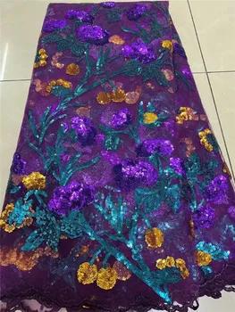 

Hot selling purple African French Lace Fabrics Good quality Nigerian net Fabric Organza Lace with sequins for Wedding FJY39