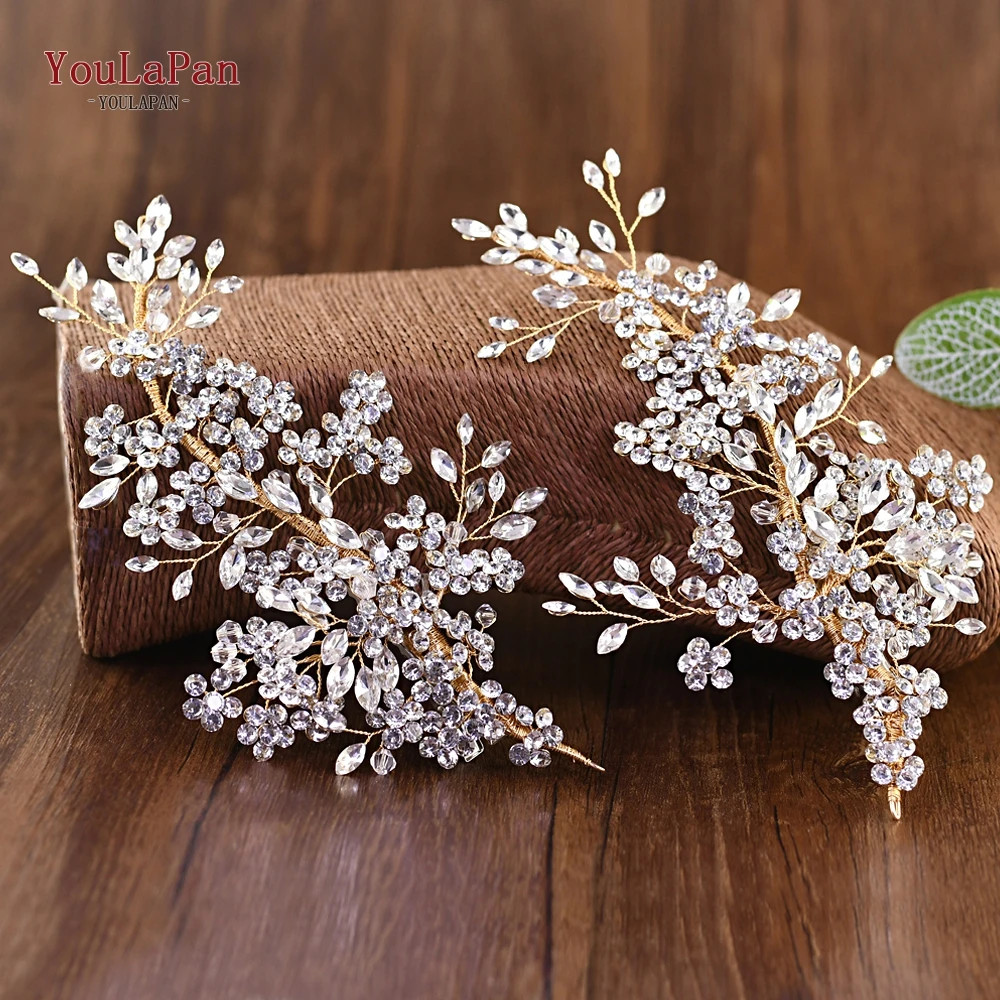 YouLaPan HP253-G Gold wedding headpieces Exquisite Rhinestone Bridal Headband Stuning floral headpieces bridal hair pins