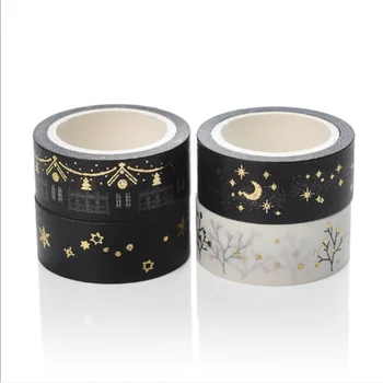 

Gold Silver Foil Paper Tape Adhesive Sticker Moon Stars House Branches DIY Decorative Masking Tape For Decor Stationery
