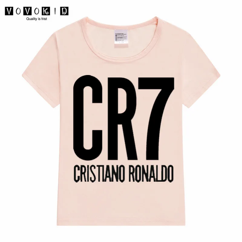 Популярная Футболка с принтом Ronaldo football CR7 для маленьких девочек и мальчиков Забавные футболки для детей с принтом манаги топы для маленьких девочек розового, серого и белого цвета - Цвет: P1720C-pink
