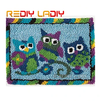 

Latch Hook Kits Make Your Own Rug Three Owls Crocheting Cushion Mat DIY Carpet Rug Set Acrylic Yarn Printed Canvas Arts & Crafts