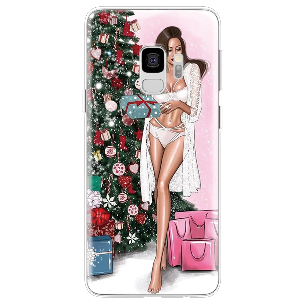 Рождественский чехол для samsung Galaxy A50 A71 A51 A40 A70 A80 A60 A7 A9 A8 A6 плюс A3 A5 чёрный; коричневый волос для мам и дочек, чехол