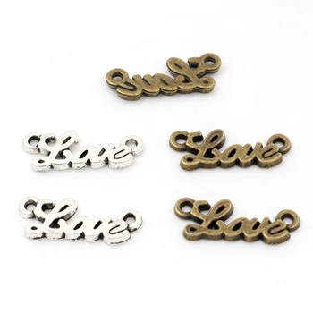 

21x8mm 30pcs Antique Bronze and Antique Silver Plated Love Handmade Charms Pendant:DIY for bracelet necklace