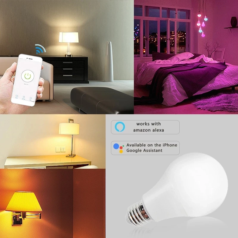 Цветная (RGB) светильник лампочка с Tuya Wi Fi Управление 10 15W светодиоидная лампа