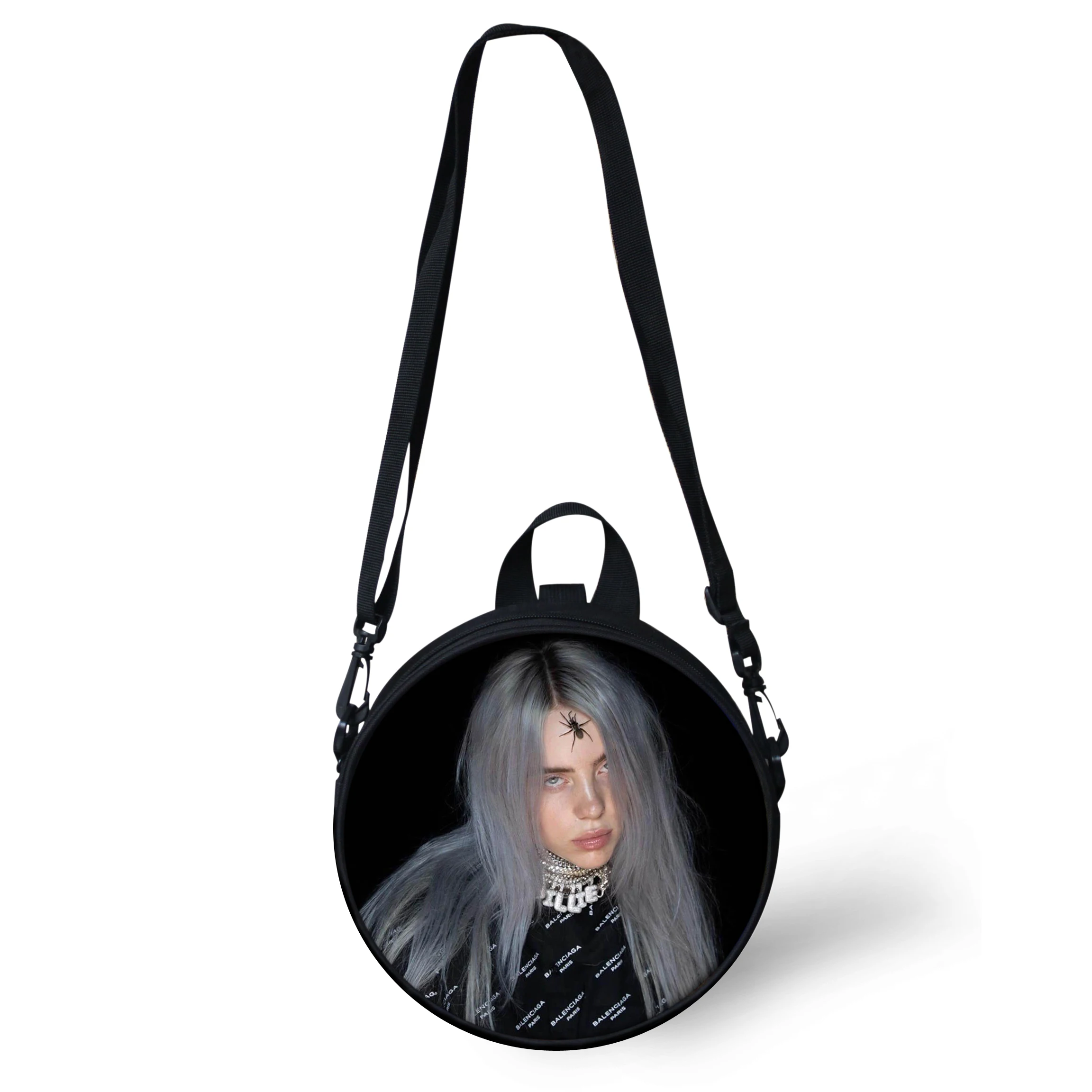 Модная круглая сумка через плечо для женщин, девочек-подростков, Billie Eilish, черная круговая сумка-мессенджер, мини сумка на плечо, женская сумка-портфель