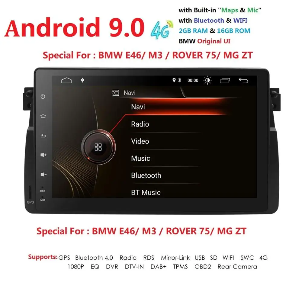 Clearance 9"Android 9.0 4/8Core DSP IPS Car GPS Player for bmw E46,M3 navigation,wifi,radio,bluetooth,SWC Canbus MIC touch screen dab tpms 3