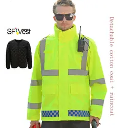 SFVest высокая видимость светоотражающие водостойкий дождь съемный теплая куртка непромокаемое пальто