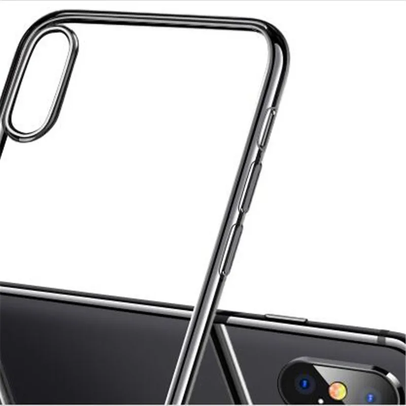 Для iPhone 11 Pro MAX X XR XS MAX чехол Супер прозрачное покрытие прозрачный мягкий TPU чехол для Apple iPhone 6 7 8 plus - Цвет: Bright black XS MAX