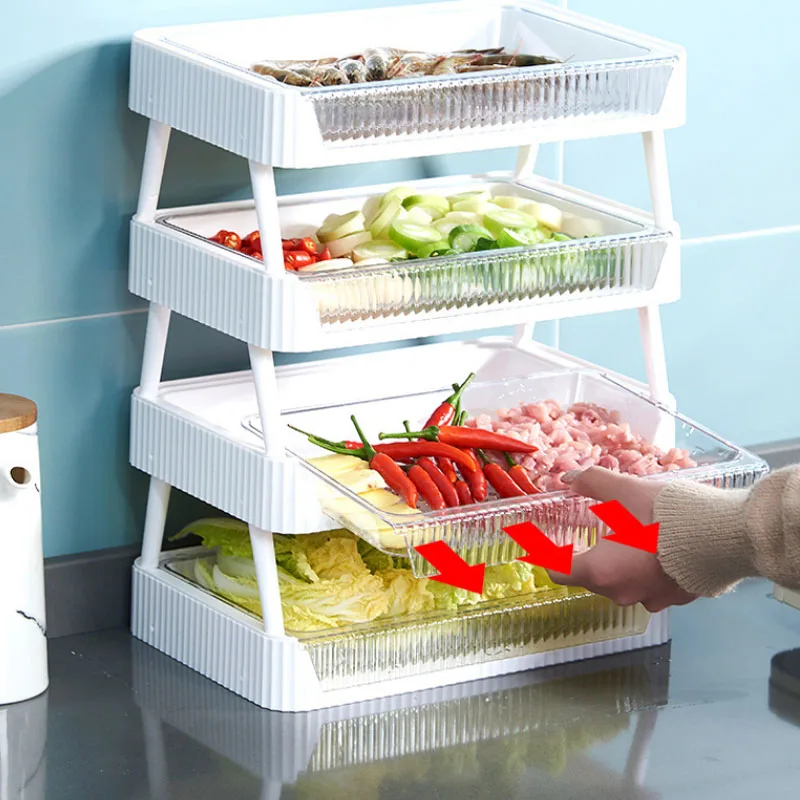 Hot Pot Side Dish Plate Racks Kitchen Food Storage Organizer Vegetable Meat Fish Stackable
