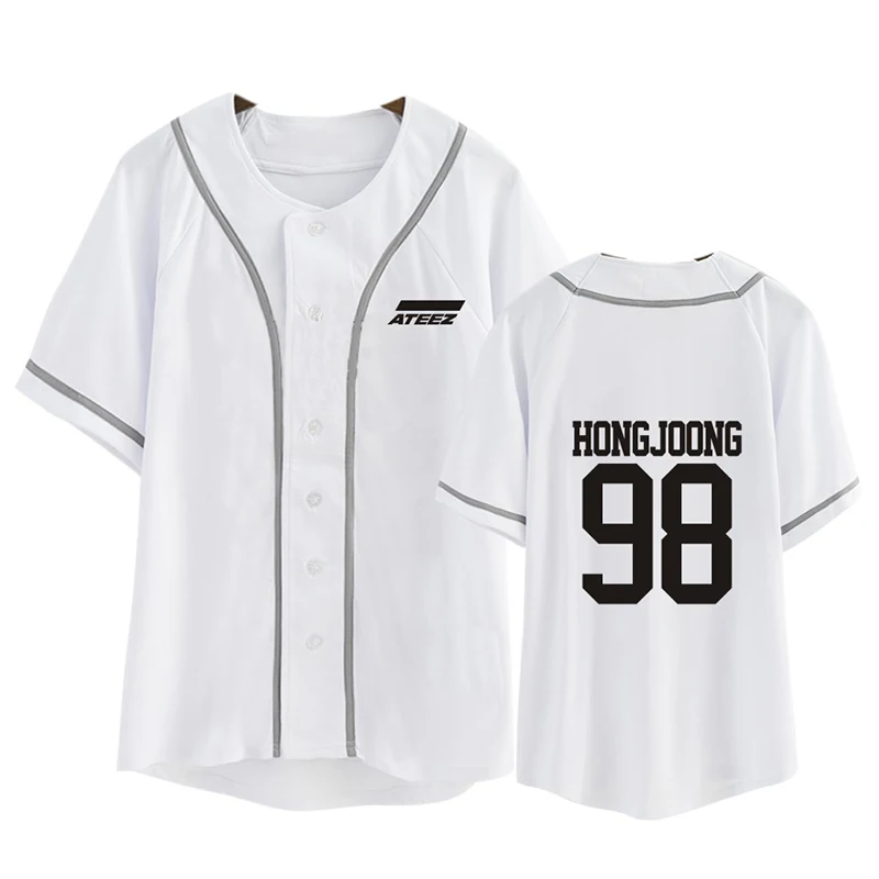 White HONGJOONG Kpop ATEEZ A подростковый Z Album All To Zero кардиган свободная футболка на пуговицах футболки топы с короткими рукавами футболка PT1106 - Цвет: White HONGJOONG