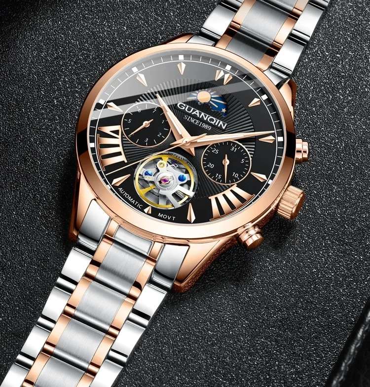 Automatic Watch Man GUANQIN GJ16120 Mens Watches Top Brand Luxury Mechanical Watch Moon Phase 50m Waterproof Tourbillon Date New (2)