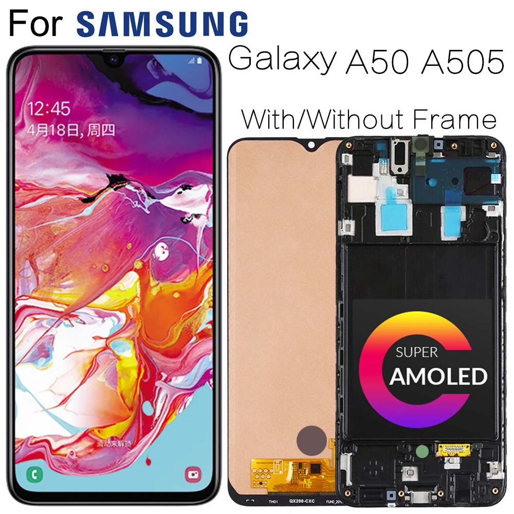 

Super AMOLED For Samsung Galaxy A50 SM-A505FN/DS A505F/DS A505 LCD Display Touch Screen Digitizer With Frame For Samsung A50 lcd
