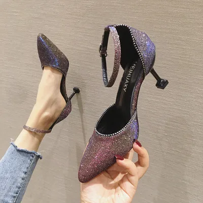 

A word with French wild spring new Korean version of the high heels fairy style banquet women's shoes wedding shoes