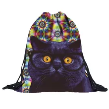 Женский Мужской рюкзак на шнурке Спортивная Дорожная сумка для хранения кошка 3D Сумка на шнурке с рисунком высококачественный рюкзак для улицы