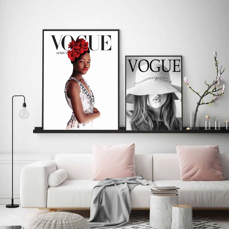 Vogue картинки модные иллюстрации Постеры-холсты и принты Современная модница шикарная художественная живопись девушки комнаты стены искусства декора