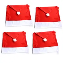 4 ชิ้น Santa Claus Red Hat เก้าอี้กลับปกคลุมคริสต์มาส Dinner Table Decor พรรคเทศกาล Party Dress Up เครื่องมือ(China)