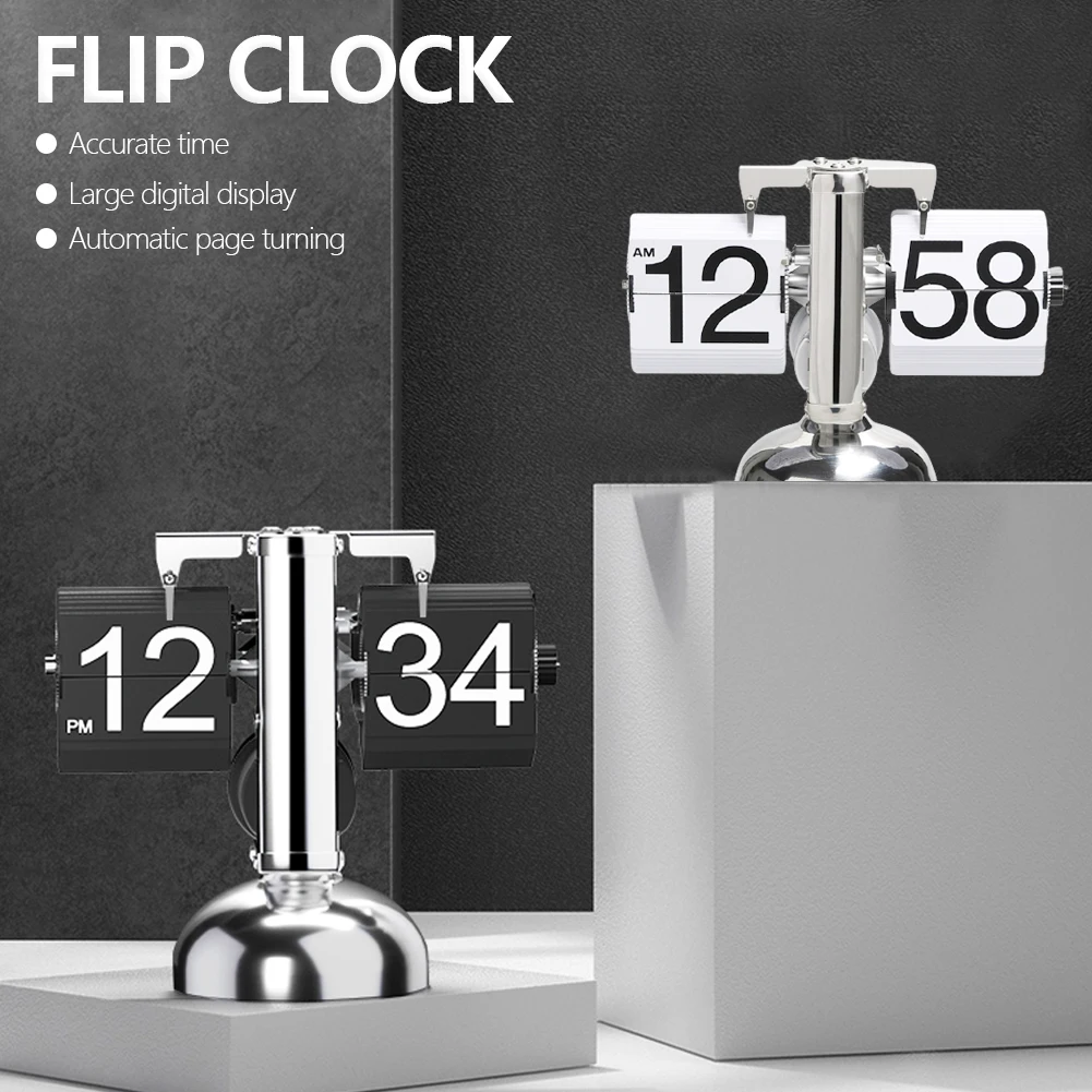Flip Digital Clock Small Scale Table Clock Retro Flip Clock Stainless Steel Flip Internal Gear