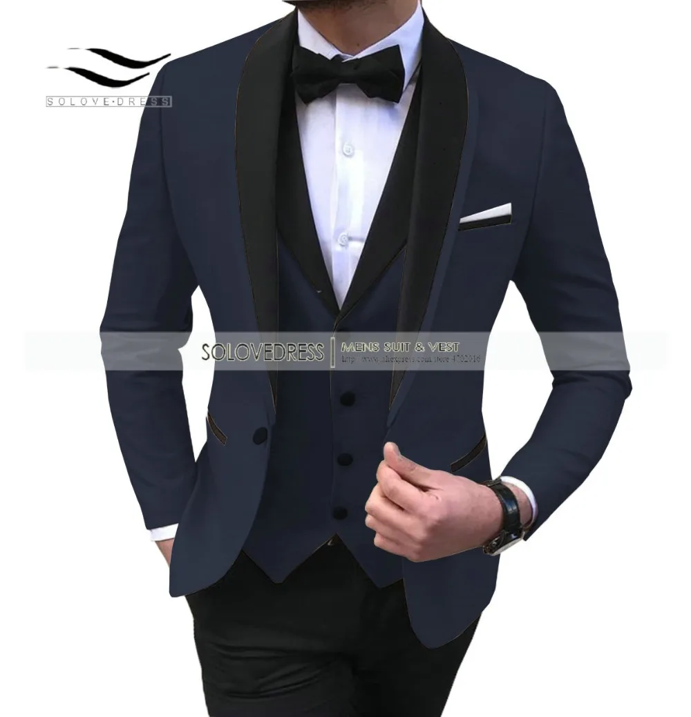 Solovedress мужской костюм из 3 предметов, шаль с отворотом, смокинг, костюмы, шаль с отворотом на одной пуговице, смокинг, пиджак, жилет, брюки, ужин, свадьба