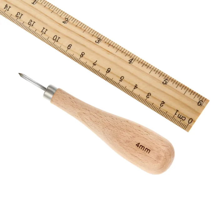 3/4/5/6mm Leather Craft Rhombus Awl Wood Handle Leather Stitching Sewing Reaming Household Leathercraft DIY Tools SEP99