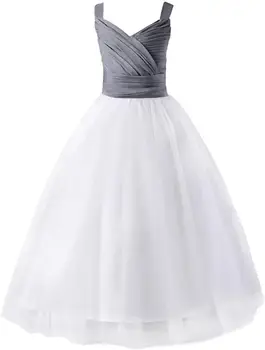 

Girl lace bridesmaid dress long A-line wedding party dress Tulle party dress