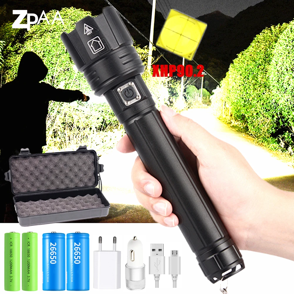 Super Bright XHP90.2 LED Flashlight NEW 26650 USB Rechargeable XHP70