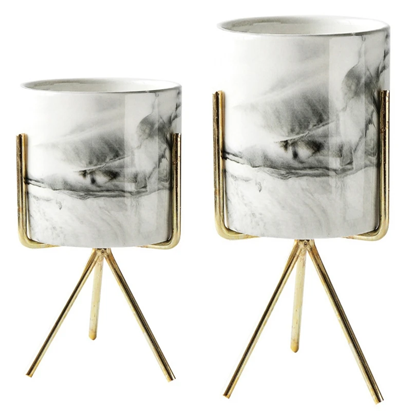 Купить 2Pcs Nordic Home Minimalist Style Marble Vase Wrought Iron Tabletop Succulent Flower Pot Gold + White Ceramic L & S  Дом и сад | Детские горшки (1005003453429563)