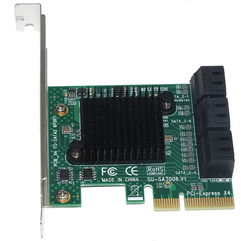 SSU SA3006 PCI-E X4 на 6 портов SATA 3,0 6 Гбит/с плата контроллера с теплоотводом плата адаптера расширения для майнинга BT для рабочего стола