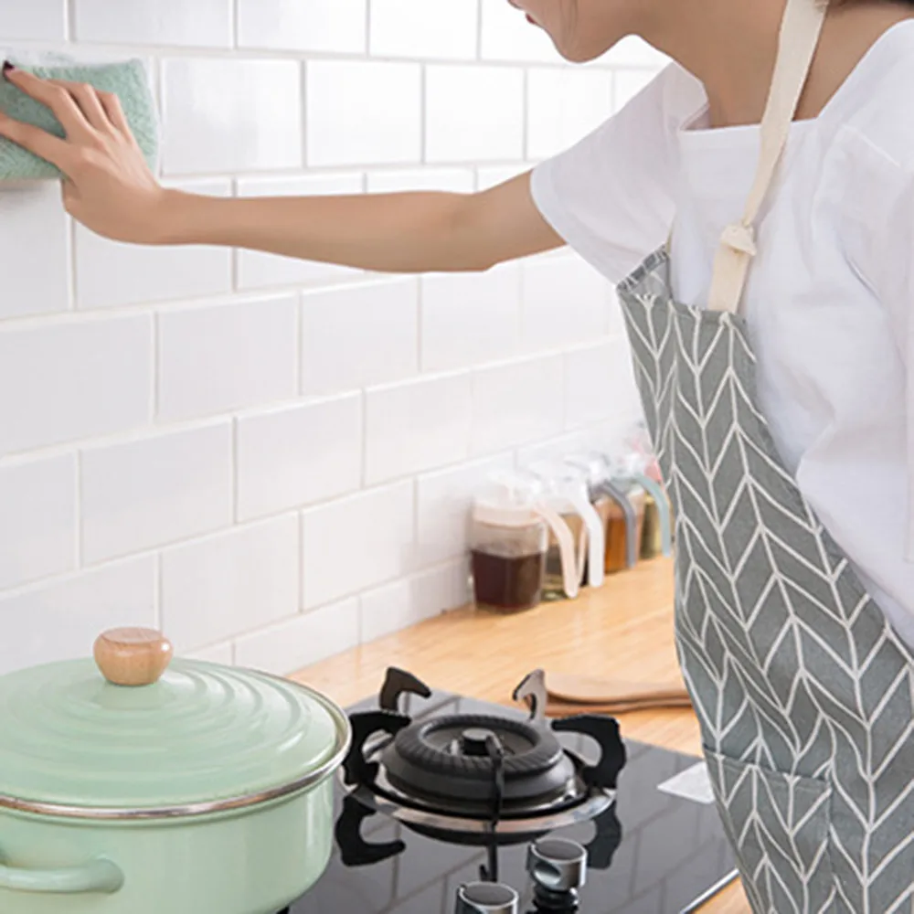 Apron Fashion Men Women Solid Cooking Kitchen Restaurant Bib Dress With Pocket Oil-proof Simple Household Apron