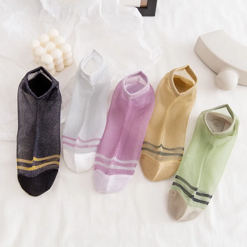 5 пар новые летние модные цвет серебристый золотой шелковое Цвет Фул блестящие