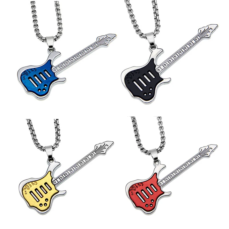 6 Color Men Metal Music Guitar Necklace Punk Musical Instrument