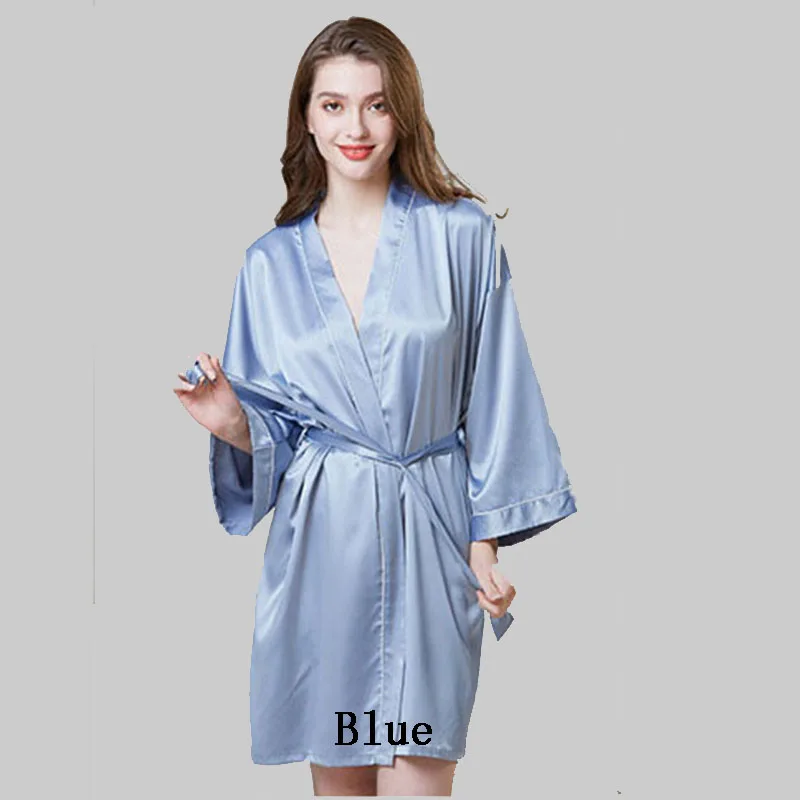Light Blue Женская пижама,, увеличивающая рост, имитация шелковой ночной рубашки, женское осеннее платье с длинными рукавами, халат, шелковый халат, домашняя одежда - Цвет: Light Blue