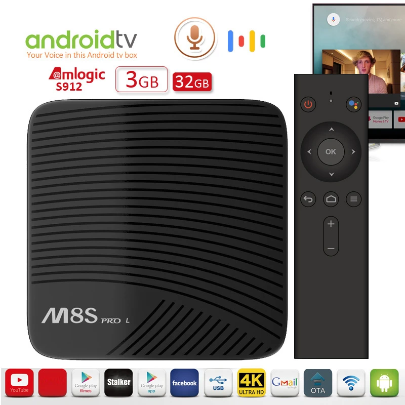 iLEPO M8S Pro L Voice Control Android TV OS Smart Box Amlogic S912 64 bit 3G/16G 3G/32G 2.4+5GHz Dual Wifi 100M LAN BT4.1 4K