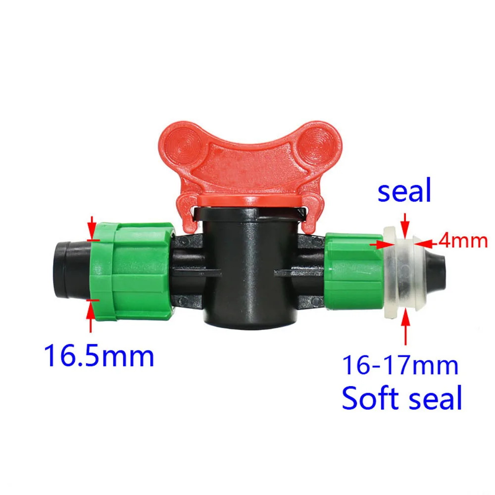 16mm Irrigation Drip Tape Connector Valve Garden Tap 1/2 Inch Thread to 16mm Drip Belt Repair Water Flow Control Valve