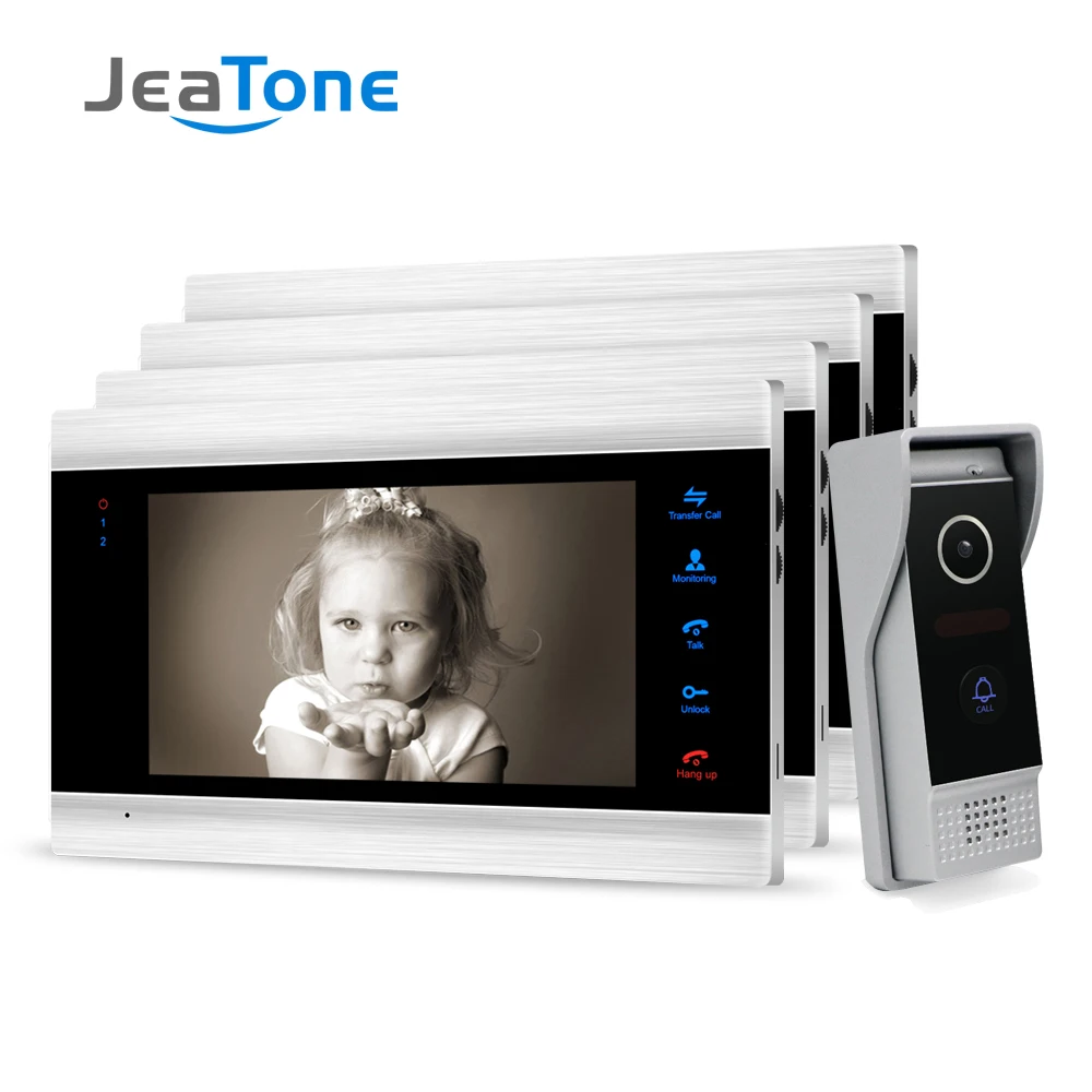 

7"Monitor Video Intercoms Touch Button Security System Waterproof Camera Doorbell Multi-language menu Built-in Memory 1 to 4